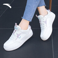 安踏女鞋冬季板鞋女運動(dòng)鞋秋冬新款休閑小白鞋防潑水滑板鞋旅游鞋子女 8066象牙白/藕灰 36.5