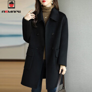 AEMAPE毛呢大衣外套女2025春秋新款韓版修身顯瘦呢子大衣加厚保暖上衣 黑色  M _建議90至118斤