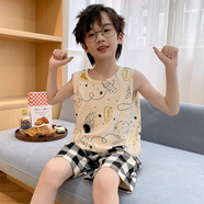 兒童睡衣男童夏季純棉薄款背心套裝可愛(ài)男孩中大童夏天全棉家居服 TNB5#宇航員 M碼160(建議體重85-100斤)