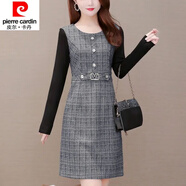 皮爾卡丹（pierre cardin）23年新款加絨加厚洋氣質(zhì)格子連衣裙女長(cháng)袖年秋冬新款顯瘦假兩件打 灰色【面料】 L 【88-98斤以?xún)取?
                                         title=