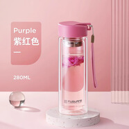 富光（FUGUANG）玻璃水杯女雙層隔熱帶濾網(wǎng)泡茶杯男生高顏值便攜2023新款杯子 280ml紫紅色便攜提繩+細密濾網(wǎng)+ 0只