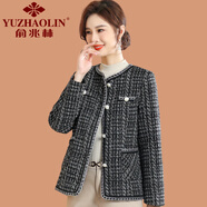 俞兆林（YUZHAOLIN）媽媽秋裝氣質(zhì)小香風(fēng)外套洋氣新款中老年女春秋大碼格子小西裝上衣 黑色 2XL (參考105-120斤)