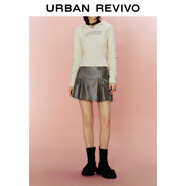 UR春季新款女裝潮流時髦百搭皮質(zhì)壓褶顯瘦A字半裙UWV540001 軍綠 L