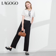 LAGOGO黑色高腰簡(jiǎn)約氣質(zhì)休閑褲女拉谷谷夏季新款顯瘦百搭直筒褲子 黑色(W1) M
