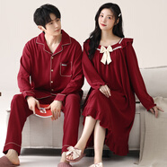 富信康結婚情侶睡衣新婚套裝春秋季大紅色睡裙純棉男女喜慶本命年家居服 GLQ-66229 M 女-【高155-163-重80-100】