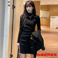 口旋秋季時(shí)尚氣質(zhì)輕熟連衣裙女秋冬季新款修身性感包臀裙內(nèi)搭打底短裙 黑色 【高端德絨】 L 【建議110-120斤內(nèi)】