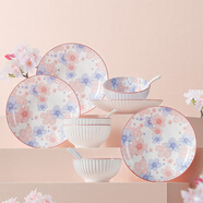 共禾京品（JINGREPUBLIC） 日式和風(fēng)小清新櫻花餐具釉下彩高顏值陶瓷碗碟盤(pán)子筷勺16件套裝 櫻花餐具 16頭