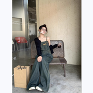 TCMUH胖女孩穿搭套裝小個(gè)子牛仔背帶褲女秋冬減齡設計感小眾腰復古直筒 復古藍 M