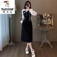 啄木鳥（TUCANO）撞色連衣裙女歐洲站大碼春秋季新款遮肚胖MM收腰顯瘦休閑衛(wèi)衣裙潮 圖片色薄款 L 建議100斤-115斤