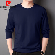 皮爾卡丹（pierre cardin）高檔純棉t恤男2025春秋季新款百搭體恤打底衫上衣男裝秋裝 ZMN-8800純藏青色 2XL(140-155斤)