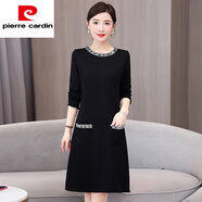 皮爾卡丹（pierre cardin）胖m|m2025春秋韓版新款減齡小香風(fēng)直筒裙大尺碼遮肚顯瘦連衣裙中 黑色 專(zhuān)柜品質(zhì) 2XL建議120-140斤