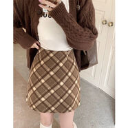 Radinka2024秋冬新款遮胯A字裙小個(gè)子顯瘦氣質(zhì)高腰修身包臀女百搭短裙KUP 0429卡其色 L