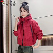 啄木鳥(niǎo)（TUCANO）沖鋒衣外套女春秋季2026新款寬松時(shí)尚連帽短款棒球服工裝夾克上衣 紅色 【春秋】 M 建議85-105斤