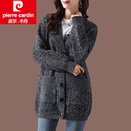 皮爾卡丹（pierre cardin）羊毛針織開衫女中長(zhǎng)款外搭披肩裝2024新款加厚毛衣外套羊絨春秋 黑色 M