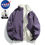 NASA MARVEL夾克男外套春秋季美式潮流立領(lǐng)雙面穿寬松休閑上衣 紫色 2XL