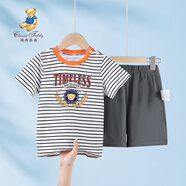Classic Teddy精典泰迪兒童套裝男童短袖T恤短褲兩件套中小童裝夏季薄款衣服新 深灰 120