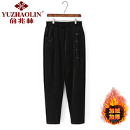 俞兆林（YUZHAOLIN）媽媽燈芯絨褲子春秋直筒蘿卜褲中老年女寬松休閑秋冬季外穿加絨褲 黑色 2XL 建議90-115斤