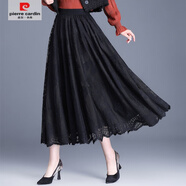 皮爾卡丹（pierre cardin）2025秋冬新款兩面穿絲絨半身裙女中長(cháng)款高腰顯瘦蕾絲百褶大擺長(cháng)裙 黑色長(cháng)款85cm 【秋款】 均碼 【85-145斤】