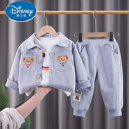 迪士尼（Disney）嬰兒衣服春裝韓版燈芯絨可愛(ài)小熊外套三件套6七8九個(gè)月男寶寶套裝 藍色 外套+褲子 80 cm