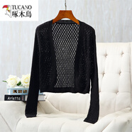啄木鳥(niǎo)品牌旗袍外搭真絲小披肩女針織桑蠶絲開(kāi)衫短外套鏤空長(cháng)袖坎肩2025 黑色 加大碼適合體重120-140斤