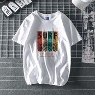 夏季新款潮牌港風(fēng)復(fù)古短袖T恤男純棉潮ins韓版潮流學(xué)生情侶裝寬松半截袖 白T-0642// M  (160-175CM  55-61KG)