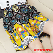 短褲女夏季外穿高腰顯瘦百搭夏季加女士短褲薄款寬松褲裙綿家居褲棉綢沙灘褲 黃圈圈 短褲 XXL 130-155斤