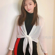 HKYI小披肩外搭百搭蕾絲小外套女薄款坎肩短款寬松外搭開衫 (長袖)雪紡白 2XL 建議150-175斤