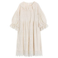 圣瓦森蕾絲連衣裙小個(gè)子春裝新日系甜美燈籠袖長(cháng)袖中長(cháng)寬松大碼宮 淡杏色 M