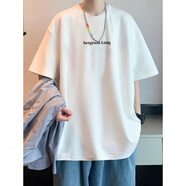 木季云（MU JIYUN）青少年短袖男衣服15-18歲高中男生夏季新款美式寬松體恤半袖上衣 b10 白色ser字母中間 l建議105-125斤