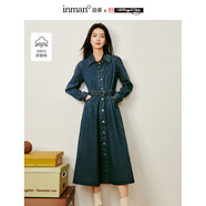 茵曼（INMAN）x米雷聯(lián)名復古文藝牛仔連衣裙2025季女裝新品翻領(lǐng)系腰帶長(cháng)裙 牛仔藍 XL