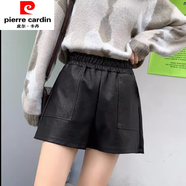 皮爾卡丹（pierre cardin）加大碼女裝時(shí)尚百搭皮短褲女秋冬新款胖mm闊腿皮褲休閑褲A字褲女 9949黑色 大碼2XL140-160斤