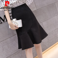 皮爾卡丹（pierre cardin）黑色半身裙子女夏季2025新款春秋小個子高腰a字包臀魚尾中長短裙 黑色 2XL (120-130斤)