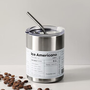 拜杰304不銹鋼咖啡杯杯子雙層冰霸杯保冷保溫馬克杯水杯帶吸管400ML