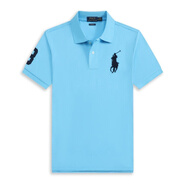 POLO SPORT美國保羅polo衫男短袖純棉翻領(lǐng)T恤純色寬松刺繡休閑商務(wù)男裝 湖藍色寶藍標 2XL (歐碼偏大)190-210斤
