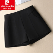 皮爾卡丹（pierre cardin）高腰毛呢a字短褲女2025秋冬季新款修身顯瘦百搭外穿時(shí)尚闊腿靴褲 黑色 26S80-95斤