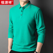 恒源祥長(cháng)袖T恤男翻領(lǐng)秋季新款華夫格純色休閑中年t恤打底衫 中綠 L 175/50/110