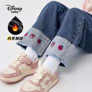 迪士尼（DISNEY）童裝兒童女童加絨牛仔長褲保暖耐磨休閑褲子秋冬DB341AA10藍160