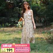 Olrain歐芮兒吊帶碎花連衣裙夏季女裝浪漫優(yōu)雅長(zhǎng)裙子度假沙灘裙 紫花色 S