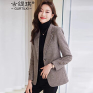 古緹琪高級感灰色西裝外套女新款春秋修身短款休閑小個(gè)子氣質(zhì)小西服上衣 8629款淺咖色西裝 S