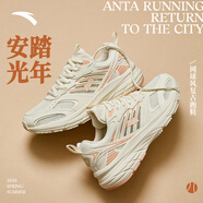 安踏（ANTA）光年女鞋網(wǎng)球風跑步鞋女運動鞋老爹鞋厚底增高休閑鞋女 淺米白-2 36.5