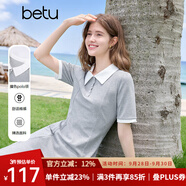百圖betu女裝2025夏季新款短袖連衣裙撞色polo領(lǐng)修身A擺裙子女2506T45 淺灰 L