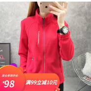悍獸 戶外搖粒絨外套女抓絨衣秋冬加絨保暖立領(lǐng)鎖溫情侶款雙面絨休閑登山拉鏈開衫外套 669紅色-女款 XL