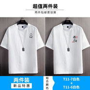 浩術(shù)冰絲感2024夏季新款薄短袖t恤男士潮流潮牌ins寬松半袖男生上衣服 098白+禪悟白【2件裝】 XL 【建議115-130斤】