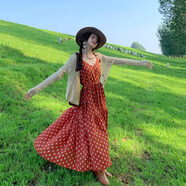 京功適合去草原拍照的裙子波西米亞復(fù)古長(zhǎng)裙女大西北草原旅游吊帶 西瓜紅 M
