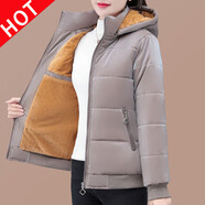 啄木鳥(niǎo)亮面免洗冬季棉衣女棉襖短款外套棉服寬松連帽加絨加厚外套 駝色 M 建議80-95斤