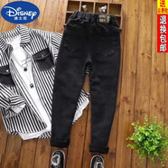 迪士尼（DISNEY）男童黑色修身牛仔褲冬季一體加絨長褲中大童春秋款兒童牛仔小腳褲 黑色 單款 130