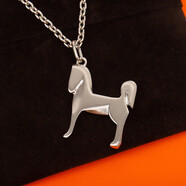 DRLS施華洛世鋯奇鑲馬頭項鏈純銀水牛角男女情侶琺瑯小馬騎士象棋送男 銀色小馬(鏈長(cháng)50cm)