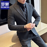 羅蒙（ROMON）雙排扣槍駁領(lǐng)西裝男套裝修身休閑韓版商務(wù)正裝男士結(jié)婚三件套西服 337灰色單排扣【西服+西褲】 XL