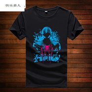 快樂(lè)嘉人 美國(guó)隊(duì)長(zhǎng)3人物印花夜光T恤男 2020夏季新款青少年鋼鐵俠短袖T男 夜光1款黑 XL