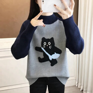 以純（YISHion）初中生半高領(lǐng)加厚毛衣少女秋冬內(nèi)搭高中學生女大童加絨打底針織衫 灰色 S 85-100斤